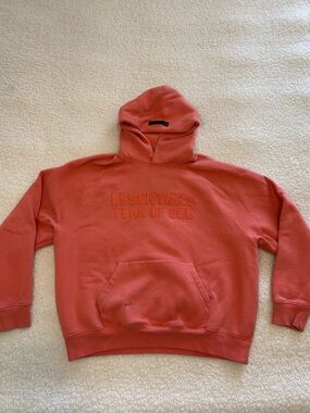 Fear of God ESSENTIALS Men (Unisex) Limited Pink Coral Logo Hoodie